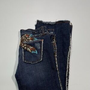 Vintage People for Peace Lowrise Feather Embroidered‎ Flare Jeans Women's 30x34